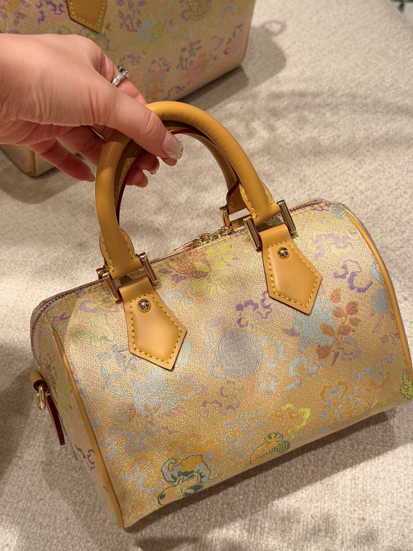 New Chinese Style Song Brocade Boston Bag – Heritage Silk Brocade & Top-Grain Leather