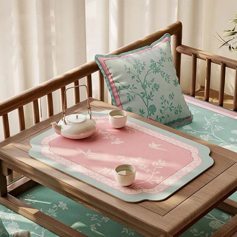 Chinoiserie Powder Pink Kitchen Countertop Drying Mat Dining Mat - SinoCultural -- TMO51A30