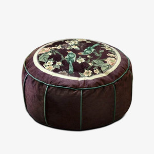 Chinoiserie Plush Flower Purple Living Room Rest Pouf - SinoCultural -- B48J0031-1-C