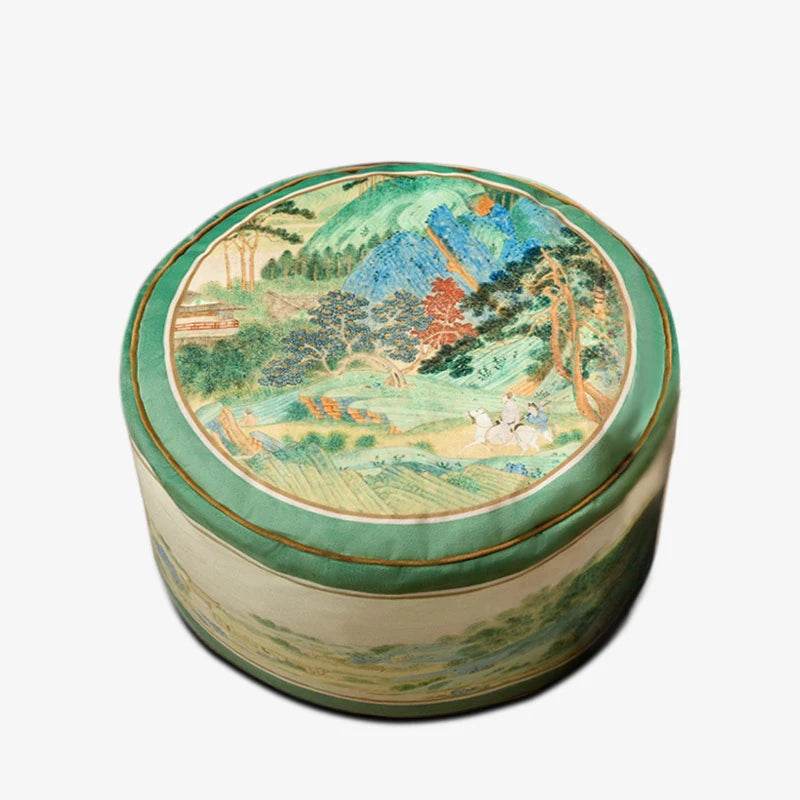 Chinoiserie Plush Green Living Room Rest Pouf - SinoCultural -- B48J0033-C