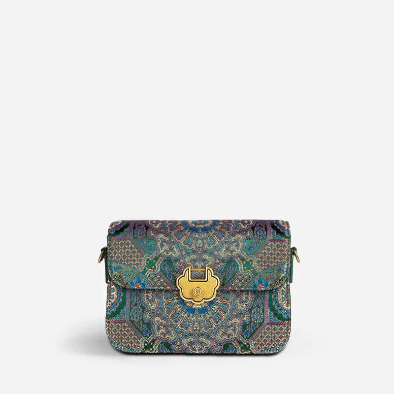 Song Brocade Leather Luxurious Clutch Handbag - SinoCultural -- W2144-1