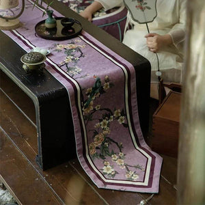 Chinoiserie Retro Luxe Purple Floral Tea Table Runner - SinoCultural -- TR028A160