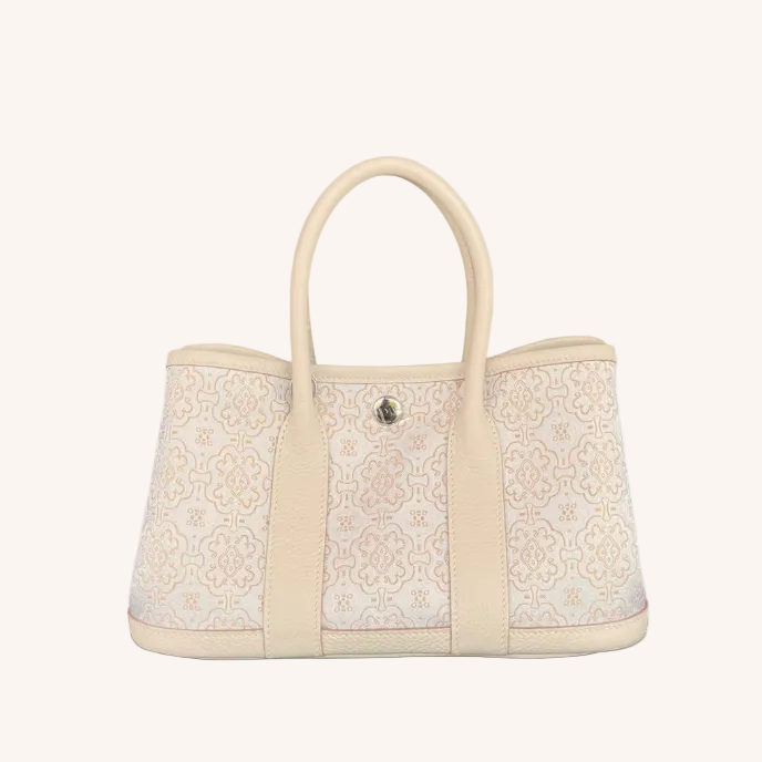 Song Brocade Garden Tote bag– Mulberry Silk & Top-Grain Leather