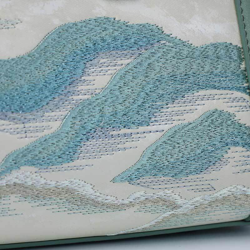 Embroidery Leather Elegant Birkin Handbag Cloud Mountain - SinoCultural -- P120659-1