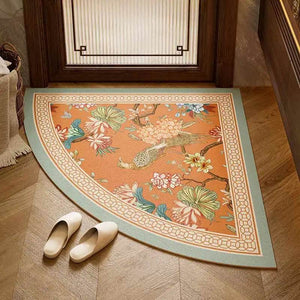 Chinoiserie Orange Bathroom Mat Anti-Slip Fan-Shaped Rug - SinoCultural -- LZ007A80
