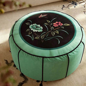 Chinoiserie Plush Green Living Room Rest Pouf - SinoCultural -- B48J0039-1-C