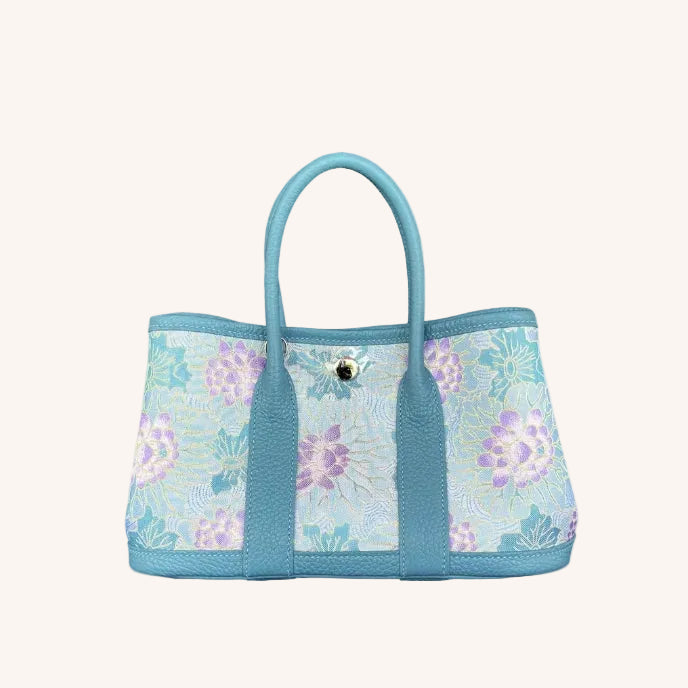 Song Brocade Garden Tote bag– Mulberry Silk & Top-Grain Leather