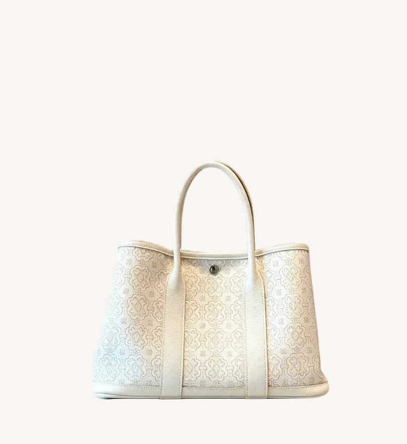 Mulberry silk clutch bag with Dingsheng motif and structured elegant handbag silhouette featuring Song Brocade Garden Tote