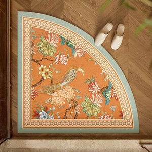 Chinoiserie Orange Bathroom Mat Anti-Slip Fan-Shaped Rug - SinoCultural -- LZ007A80