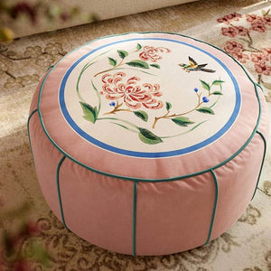 Chinoiserie Plush Flower Living Room Rest Pouf - SinoCultural -- B48J0037-2-C