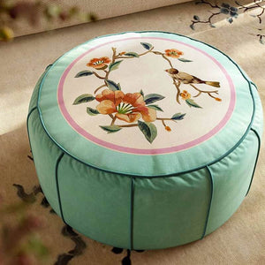 Chinoiserie Plush Green Living Room Rest Pouf - SinoCultural -- B48J0039-1-C
