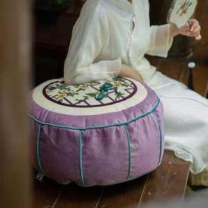 Chinoiserie Plush Flower Purple Living Room Rest Pouf - SinoCultural -- B48J0031-1-C