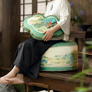 Chinoiserie Plush Green Living Room Rest Pouf - SinoCultural -- B48J0033-C