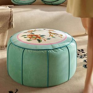 Chinoiserie Plush Green Living Room Rest Pouf - SinoCultural -- B48J0039-1-C