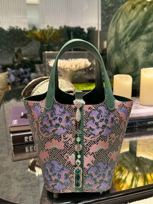 Longevity Peony Song Brocade Basket Bag | Mulberry Silk New Chinese-Style Tote-brocademodern