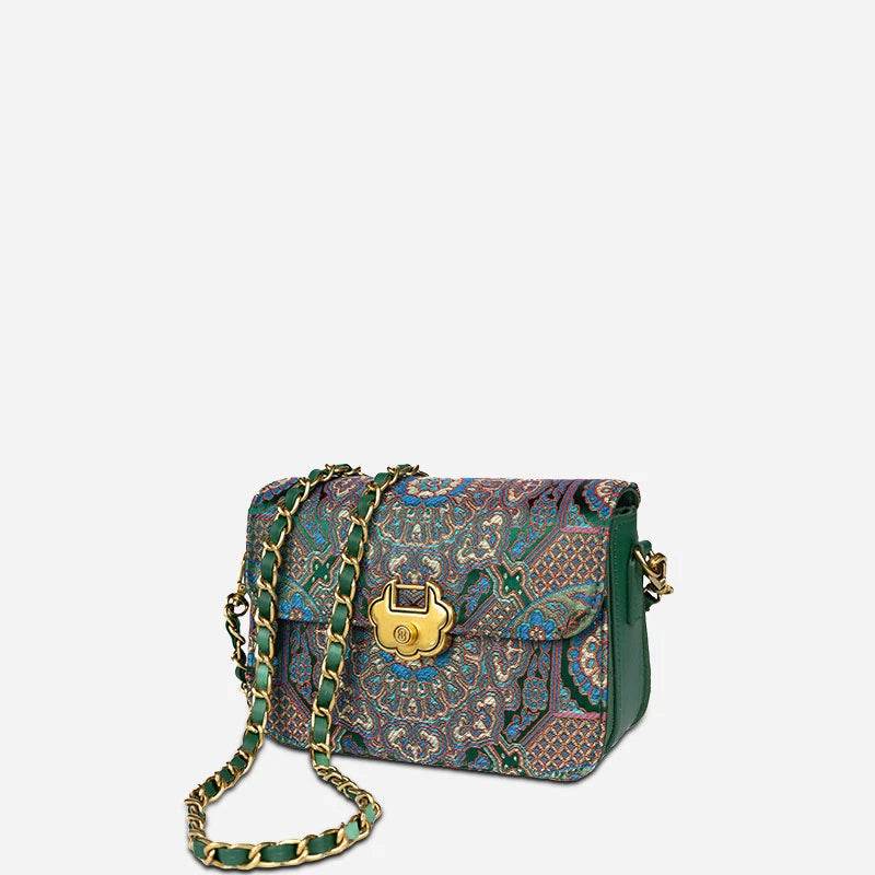 Song Brocade Leather Luxurious Clutch Handbag - SinoCultural -- W2144-1