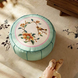 Chinoiserie Plush Green Living Room Rest Pouf - SinoCultural -- B48J0039-1-C