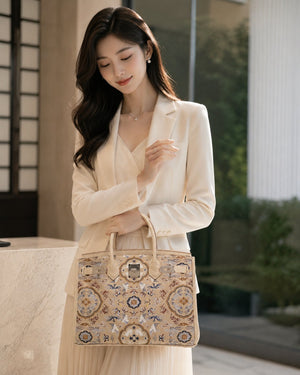Chinoiserie Luxury Song Brocade Structured Top-Handle Bag — Crane & Deer Spring-brocademodern