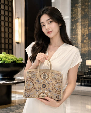 Chinoiserie Luxury Song Brocade Structured Top-Handle Bag — Crane & Deer Spring-brocademodern