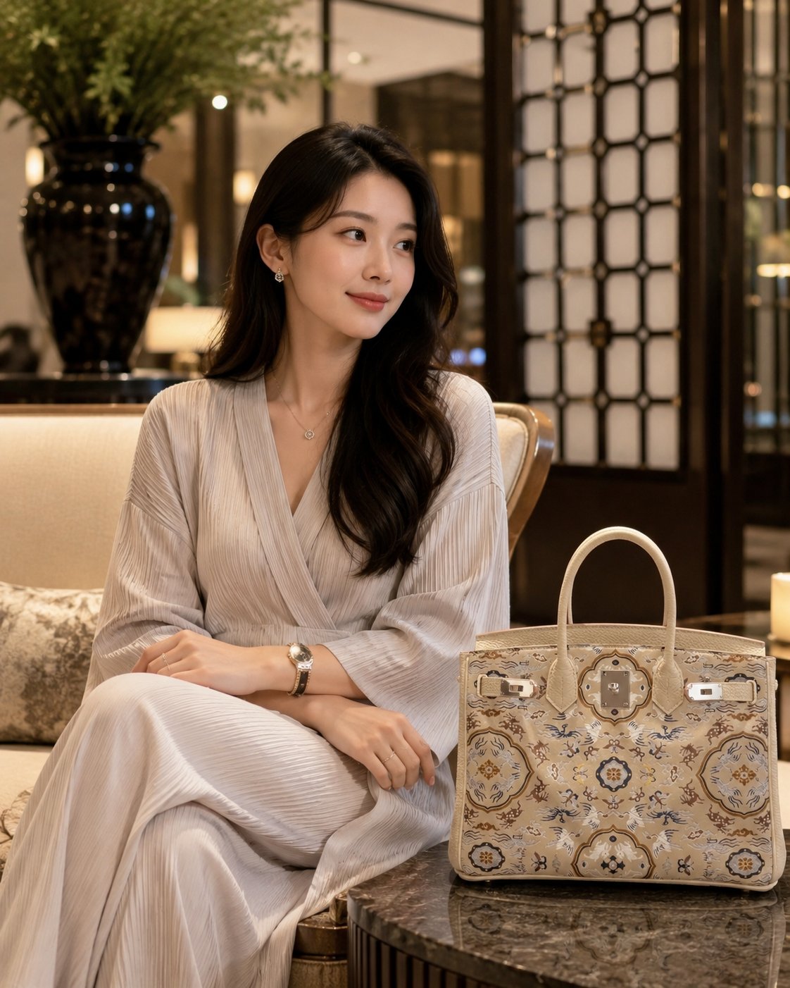 Chinoiserie Luxury Song Brocade Structured Top-Handle Bag — Crane & Deer Spring-brocademodern
