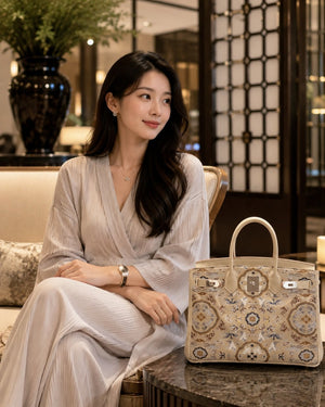 Chinoiserie Luxury Song Brocade Structured Top-Handle Bag — Crane & Deer Spring-brocademodern