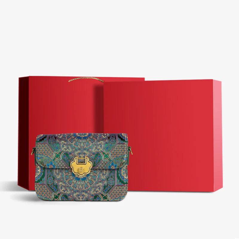 Song Brocade Leather Luxurious Clutch Handbag - SinoCultural -- W2144-1