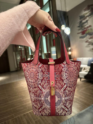 Shangjiukai Bada Luck Pattern Song Brocade Basket Bag – New Chinese Style Silk Brocade Handbag-brocademodern
