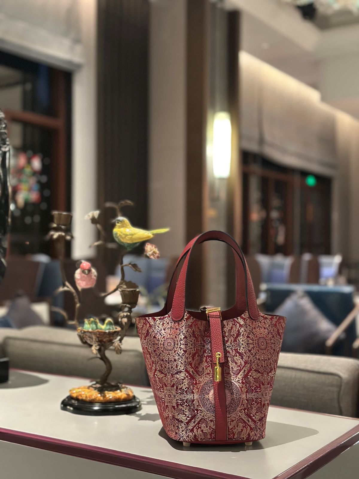 Shangjiukai Bada Luck Pattern Song Brocade Basket Bag – New Chinese Style Silk Brocade Handbag-brocademodern