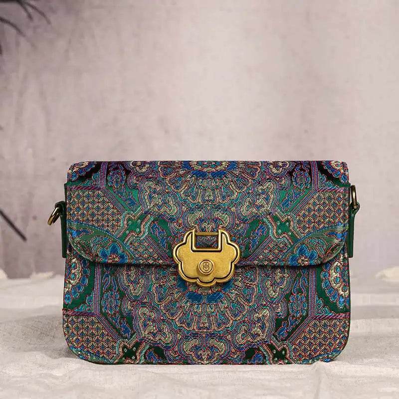 Song Brocade Leather Luxurious Clutch Handbag - SinoCultural -- W2144-1