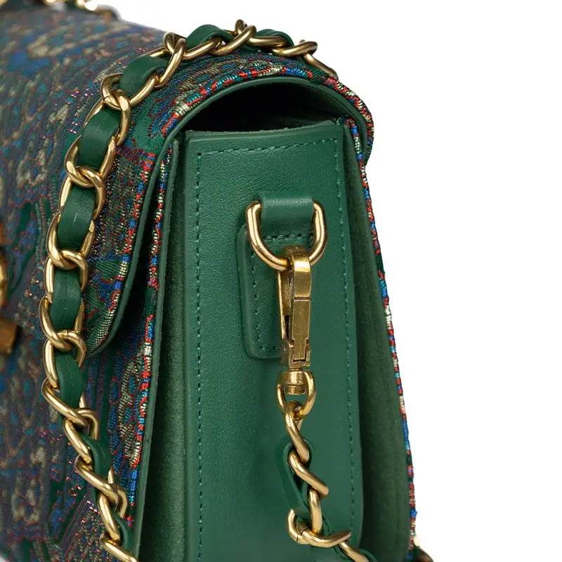 Song Brocade Leather Luxurious Clutch Handbag - SinoCultural -- W2144-1