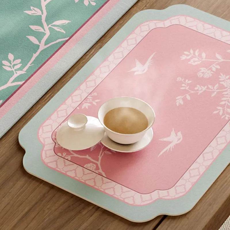 Chinoiserie Powder Pink Kitchen Countertop Drying Mat Dining Mat - SinoCultural -- TMO51A30