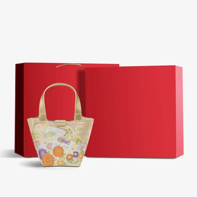 Embroidery Exquisite Floral Luxe Gold Basket Bag - SinoCultural -- P170605