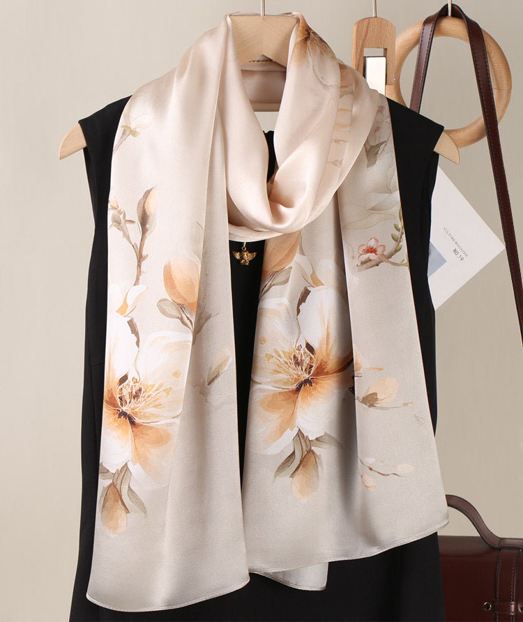 Mulberry Silk Floral Scarf Wrap (170×53cm) | Premium Gift Box Set | Mother’s Day Gift