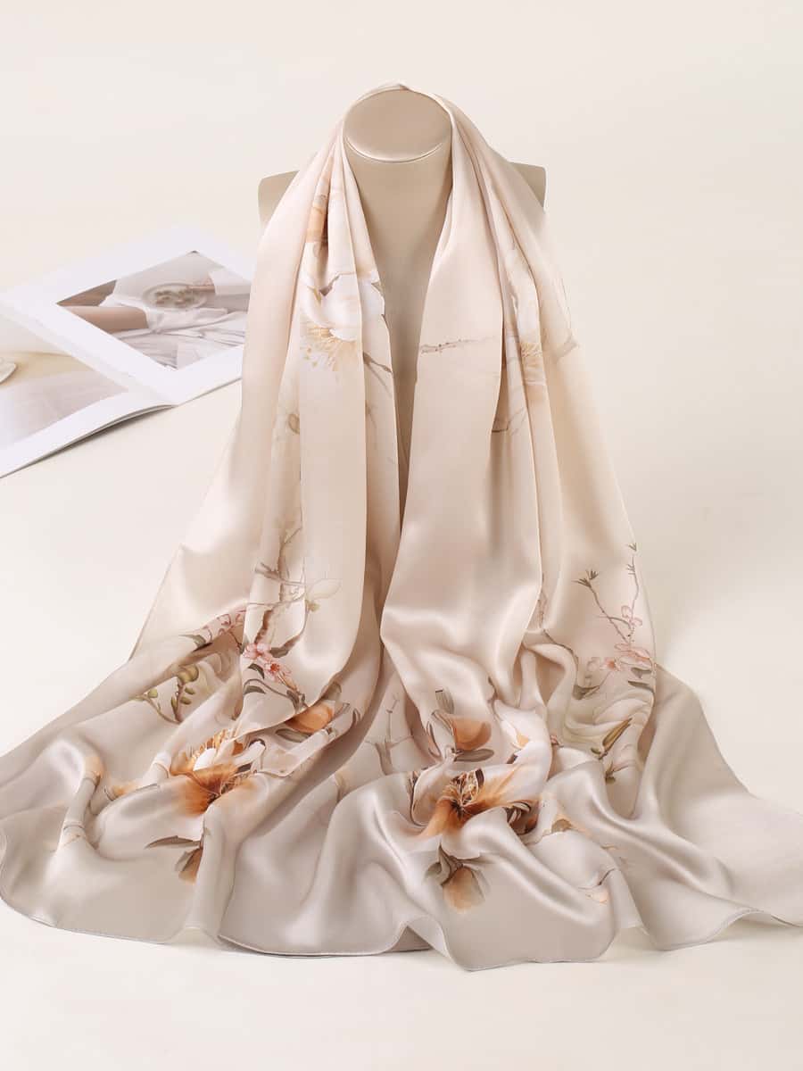 Mulberry Silk Floral Scarf Wrap (170×53cm) | Premium Gift Box Set | Mother’s Day Gift