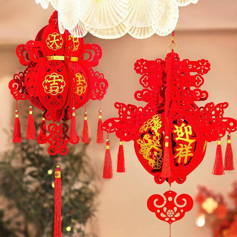 Chinese New Year 2025 Red Lantern Hanging Decoration - SinoCultural -- CNY009-1