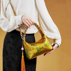 Chinese Painting Xiangyunsha Silk Shoulder Bag Designer Handbag - SinoCultural -- P170083
