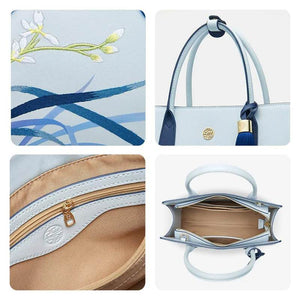 Embroidery Leather Tote Bag Blue Orchid with Pendant - SinoCultural -- P120452