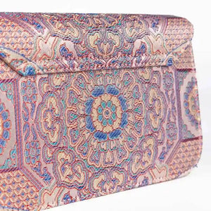 Song Brocade Leather Luxurious Powder Pink Clutch Handbag - SinoCultural -- W2144-2