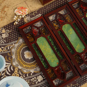 Hand-Embroidered Cantonese Mansion Window Ornament in Sandalwood Frame - SinoCultural -- BXL06WCS174A08