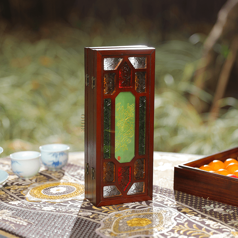 Hand-Embroidered Cantonese Mansion Window Ornament in Sandalwood Frame - SinoCultural -- BXL06WCS174A08