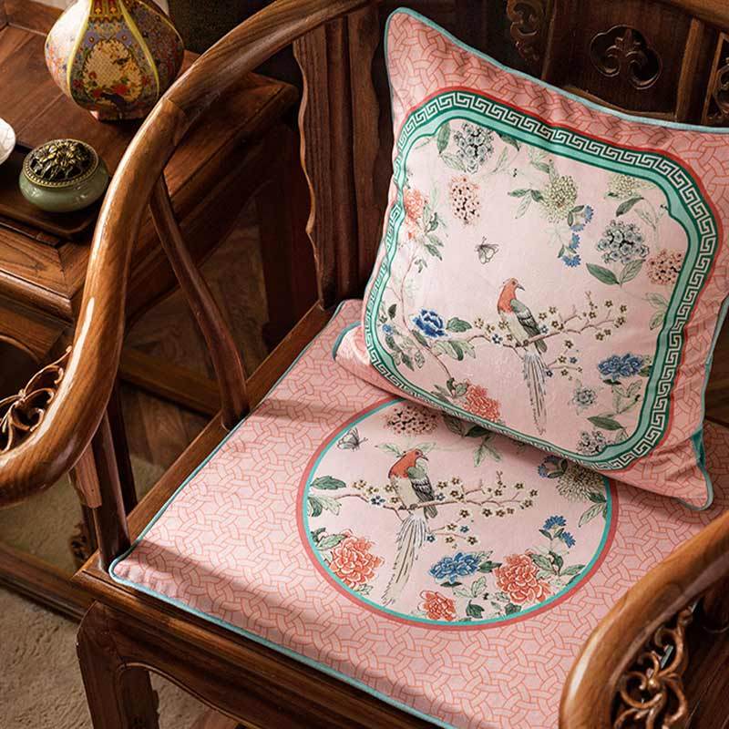 Chinoiserie Spring Powder Pink High-end Wooden Chair Cushion - SinoCultural -- SC005A38