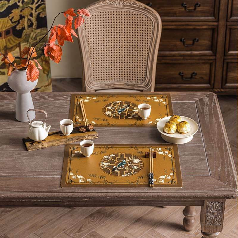 2-Piece Chinoiserie Vintage Classic Palace Style Thick Table Mat - SinoCultural -- TM043A3045