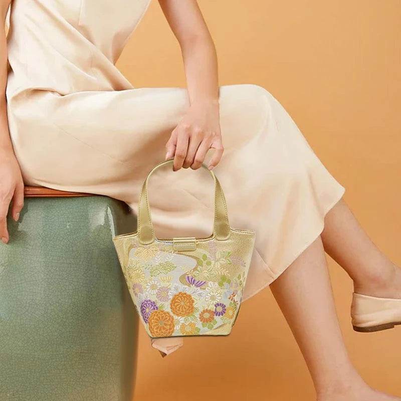 Embroidery Exquisite Floral Luxe Gold Basket Bag - SinoCultural -- P170605