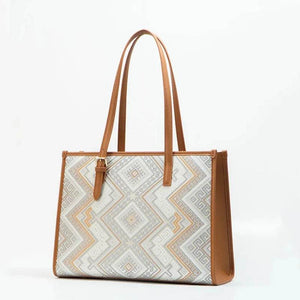 Zhuang Brocade Handicraft Large-Capacity Commuter Tote Bag - SinoCultural -- FJ120765-2