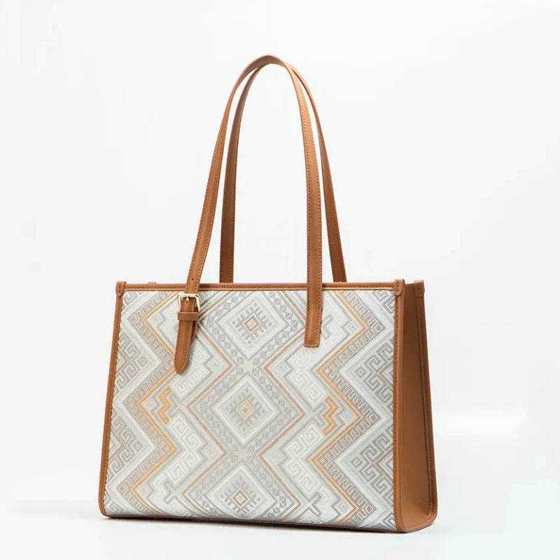 Zhuang Brocade Handicraft Large-Capacity Commuter Tote Bag - SinoCultural -- FJ120765-2