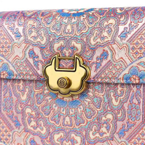 Song Brocade Leather Luxurious Powder Pink Clutch Handbag - SinoCultural -- W2144-2