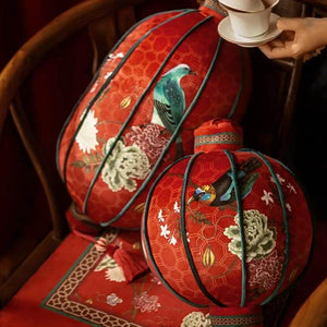 Chinoiserie Red Festive Chinese Lantern Pillow for Living Room - SinoCultural -- SJZBZ020RD01