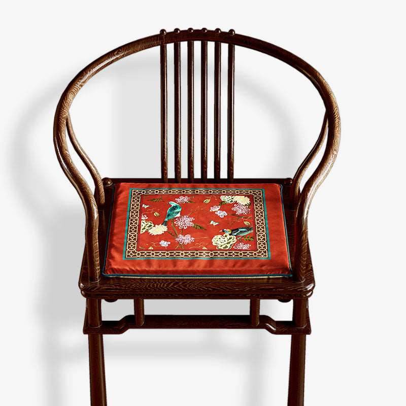 Chinoiserie Palace Red Glaze Festive Wooden Chair Cushion - SinoCultural -- SC008A38