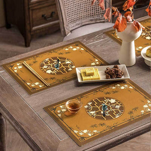 2-Piece Chinoiserie Vintage Classic Palace Style Thick Table Mat - SinoCultural -- TM043A3045
