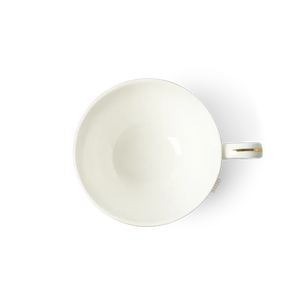 Top view of 180 mL Chinoiserie bone china tea cup with floral design.